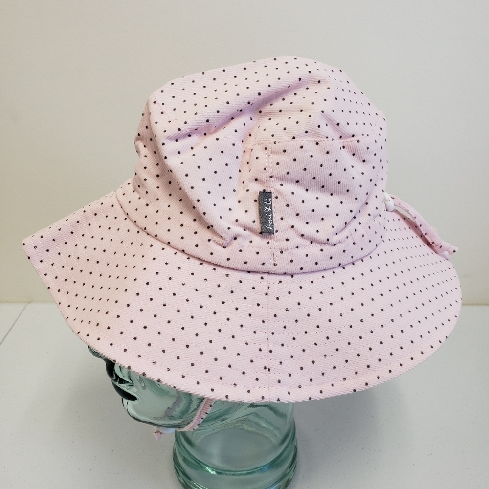 Ami & Li Pink Gray Polka Dot Cotton Adjustable Sun Bucket Hat Size Large